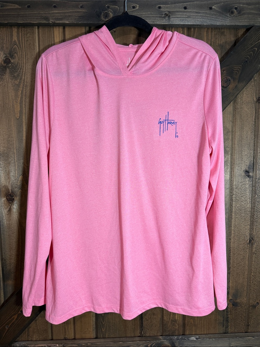 Guy Harvey Pink Hooded Long-Sleeve Tee with Chest Logo